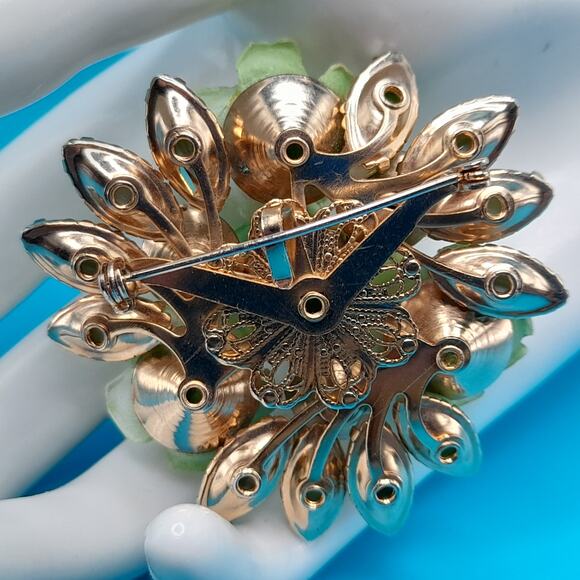 Vintage Celebrity Green Rhinestone Brooch Pendant, 1950s, 2 1/4 Inches - Picture 3 of 10